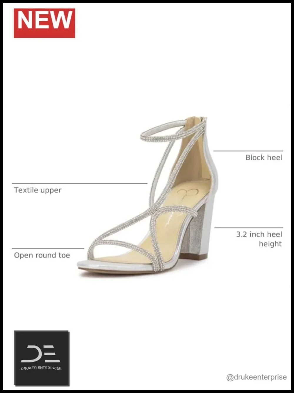 Jessica Simpson Shiny Block Heel Sandals Ankle Strap Open Toe Polyester